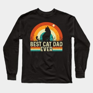 Best Cat Dad Ever Funny Retro Best Dad Est 2024 For Him Long Sleeve T-Shirt